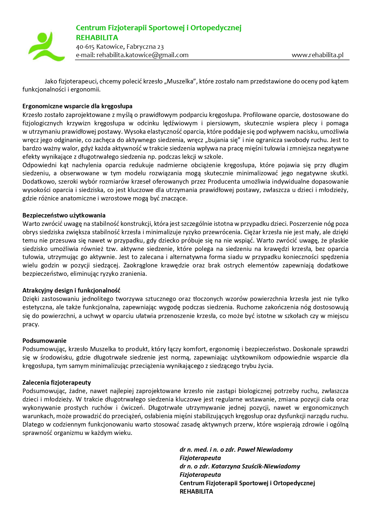 Zdrowe krzesełka Muszelka